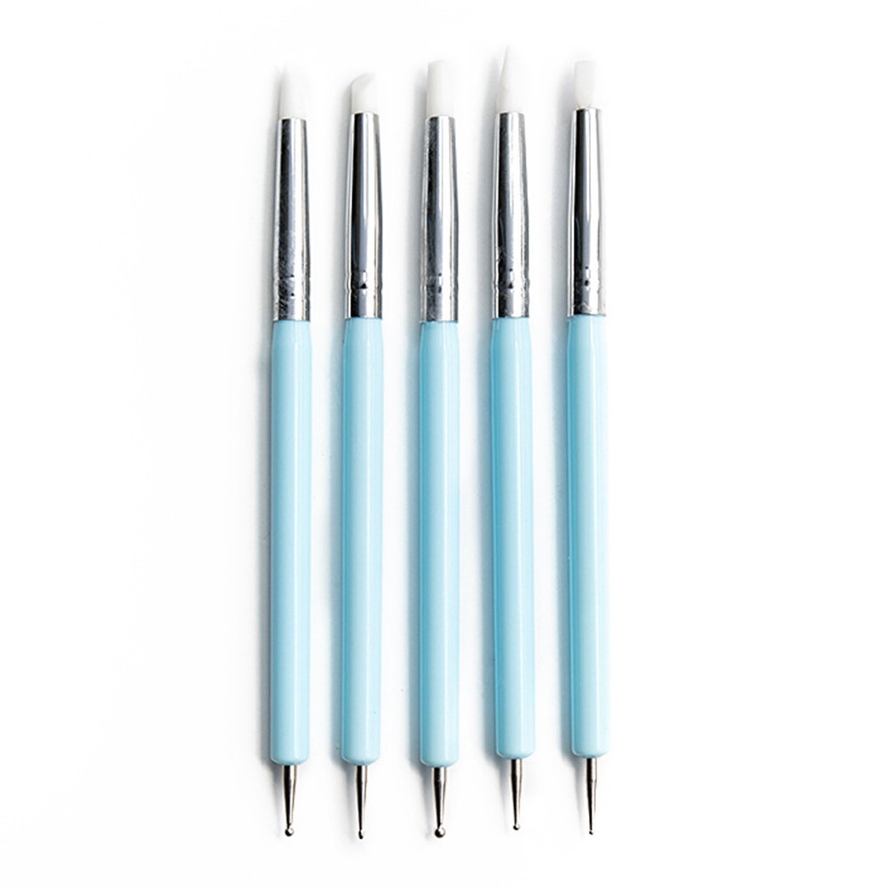 20011805 5Pcs Acrylic Handle Double Head Ball Styluses Dotting Tool Silicone Color Shaper Brushes Pen for Polymer Clay Pottery Modeling Sculpture Nail Art-2