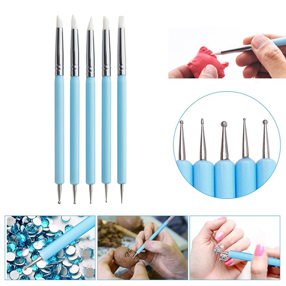 20011805 5Pcs Acrylic Handle Double Head Ball Styluses Dotting Tool Silicone Color Shaper Brushes Pen for Polymer Clay Pottery Modeling Sculpture Nail Art-4