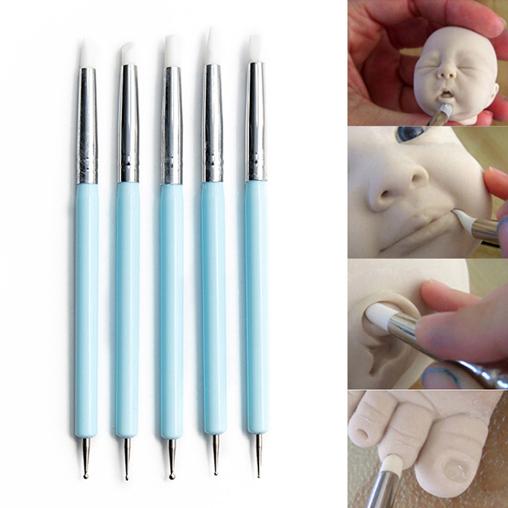 20011805 5Pcs Acrylic Handle Double Head Ball Styluses Dotting Tool Silicone Color Shaper Brushes Pen for Polymer Clay Pottery Modeling Sculpture Nail Art-5
