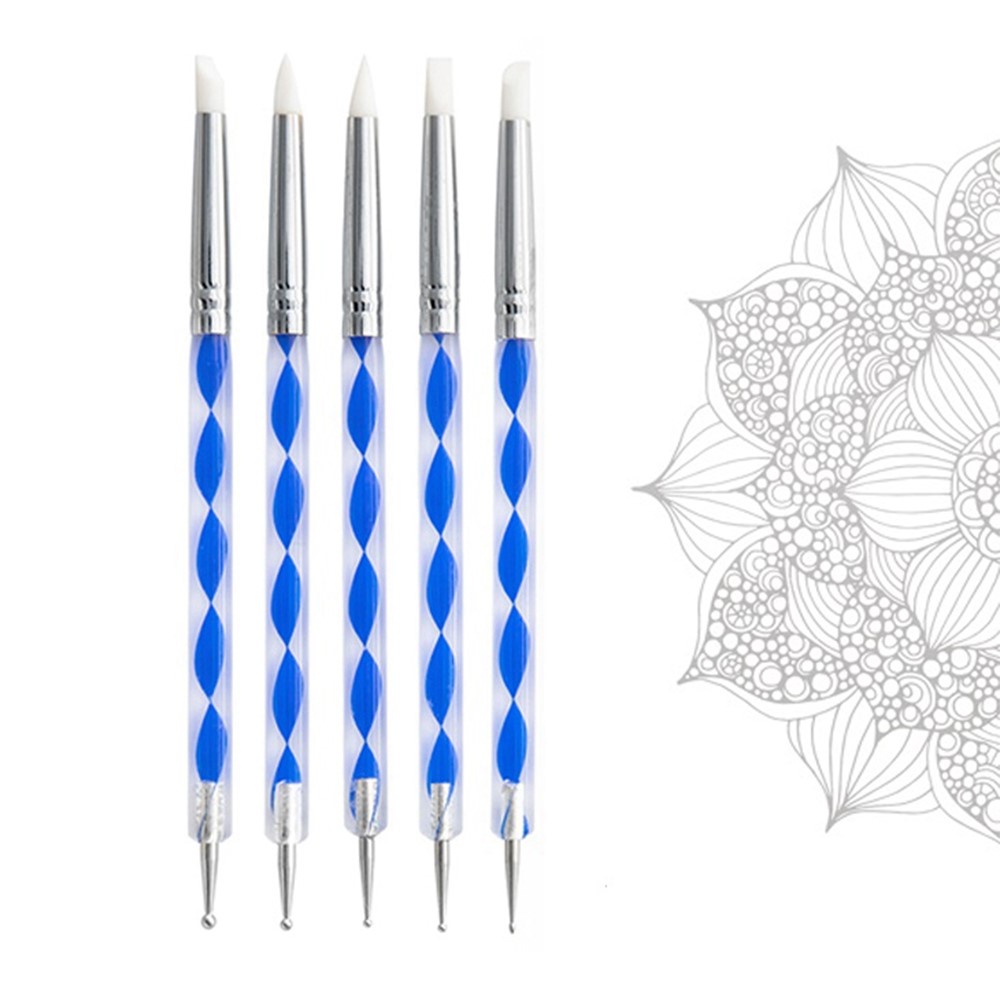 2138015 5Pcs Spiral Design 2 Way Ball Styluses Dotting Tool Silicone Color Shaper Brushes Pen for Polymer Clay Pottery Modeling Sculpture Nail Art - Blue-2