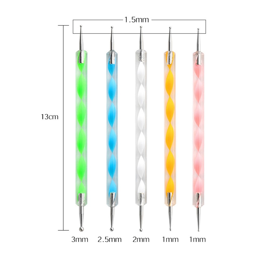 2103105 5Pcs Double Ended Dotting Pen Nail Art Tip Dot Manicure Tool Set-7