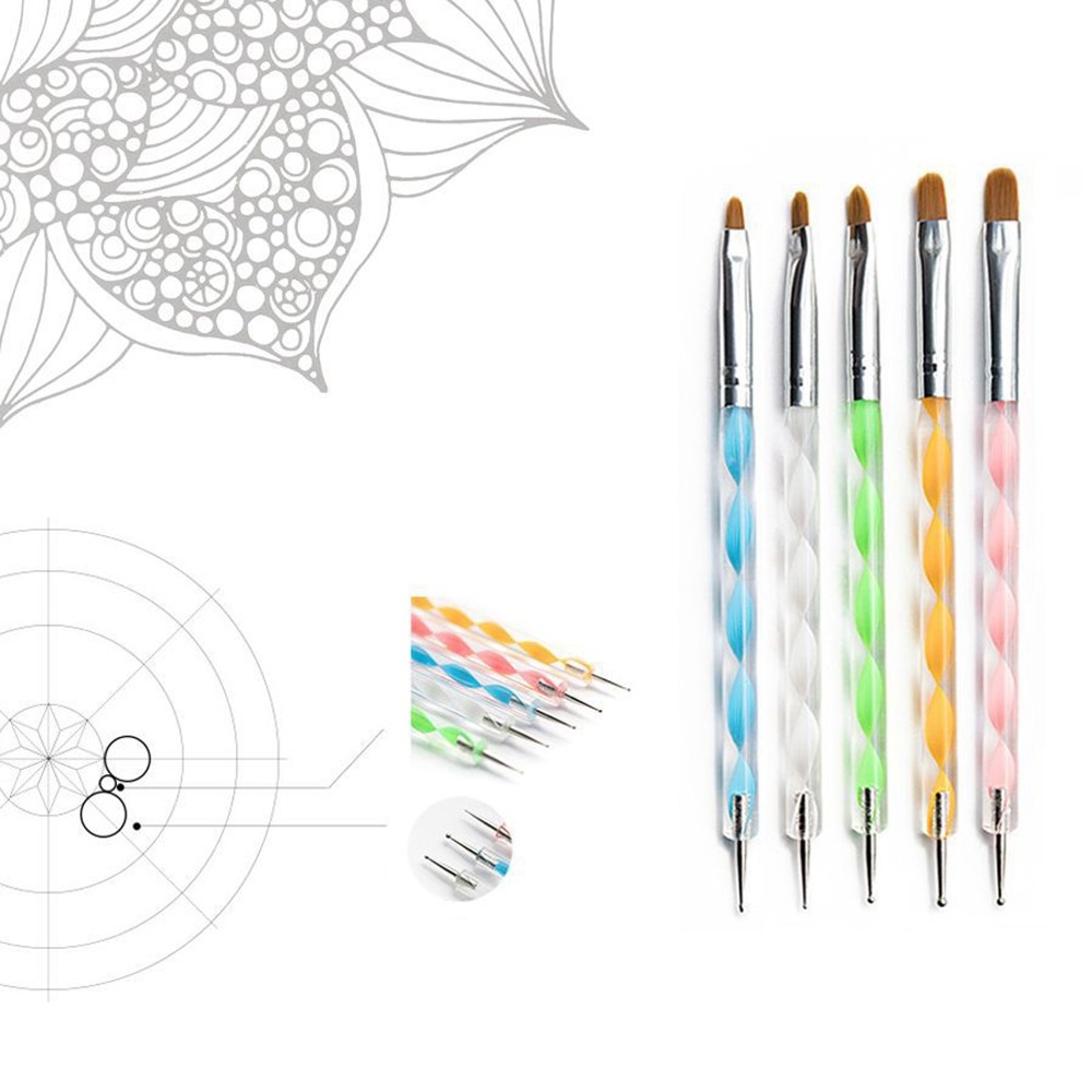 2103005 5Pcs DIY UV Gel Acrylic Nail Brush Dotting Painting Pen Dual-ended Nail Art Tips Builder Brush Pen for Salon Home-2