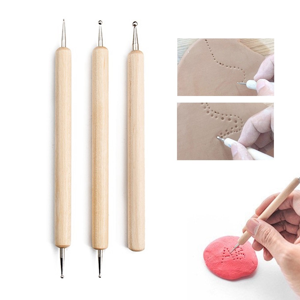 2112905 3Pcs Wooden Handle Ball Stylus Tool Set for Embossing Pattern Clay Sculpting-1
