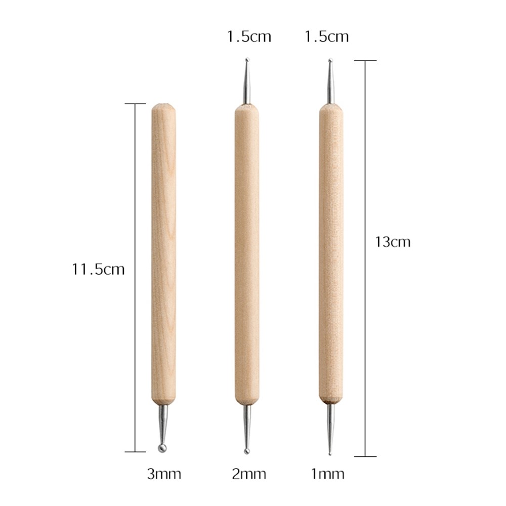 2112905 3Pcs Wooden Handle Ball Stylus Tool Set for Embossing Pattern Clay Sculpting-4