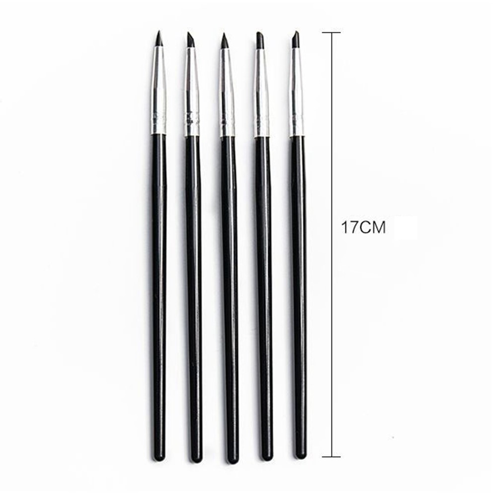 20111805 5Pcs Professional Clay Sculpting Tool Silicone Tip Paint Pens Brushes with Wooden Handle and Metal Casing for Shaping Modeling-5