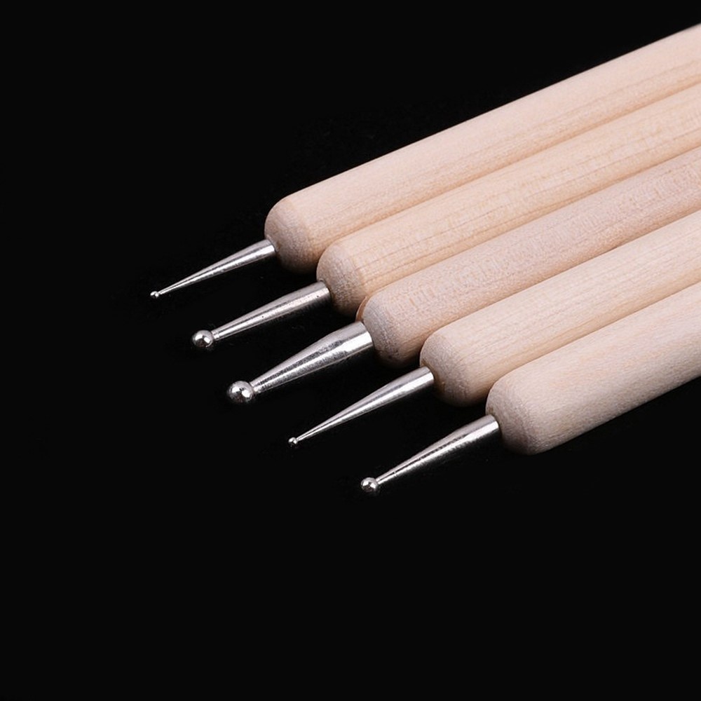 2112905 5Pcs Double-ended Ball Styluses with Wooden Handle for Embossing Pattern Clay Sculpting Wax Polymer Dotting Tool-5