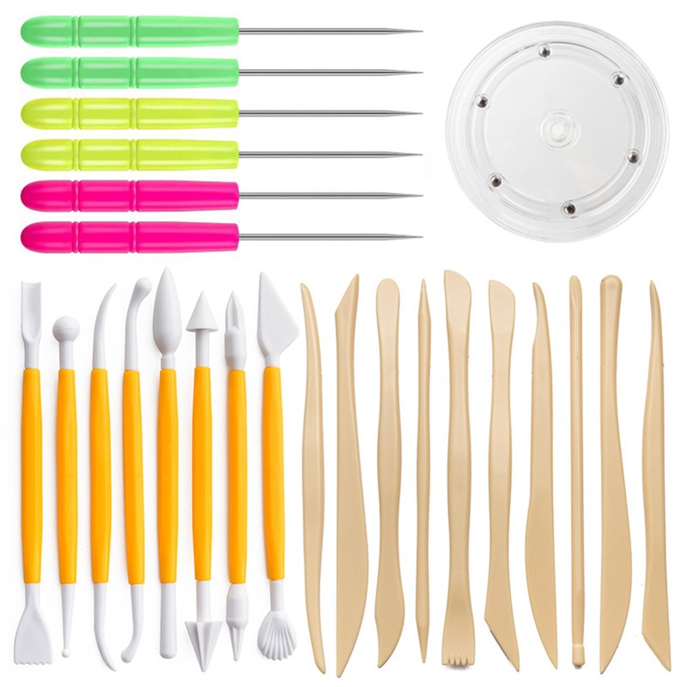 21102501 25PCS Clay Sculpture Tool Set Pottery Carving Knife Detail Needle Figure Transparent Acrylic Turntable-1