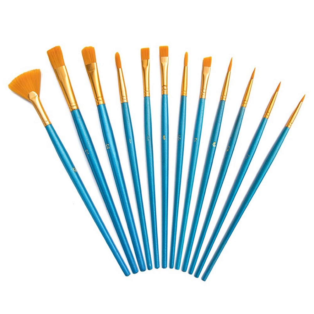 2011814 12Pcs Paint Brushes Set with 2x Paint Trays Palettes for Acrylic Painting DIY Crafts-3