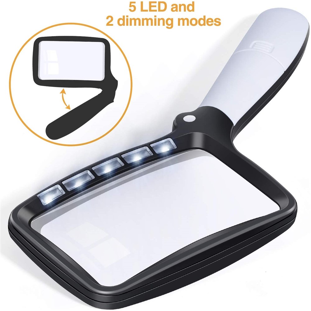 10863 2X Handheld Foldable Reading Magnifying Glass Rectangle Magnifier Loupe with LED Light-3