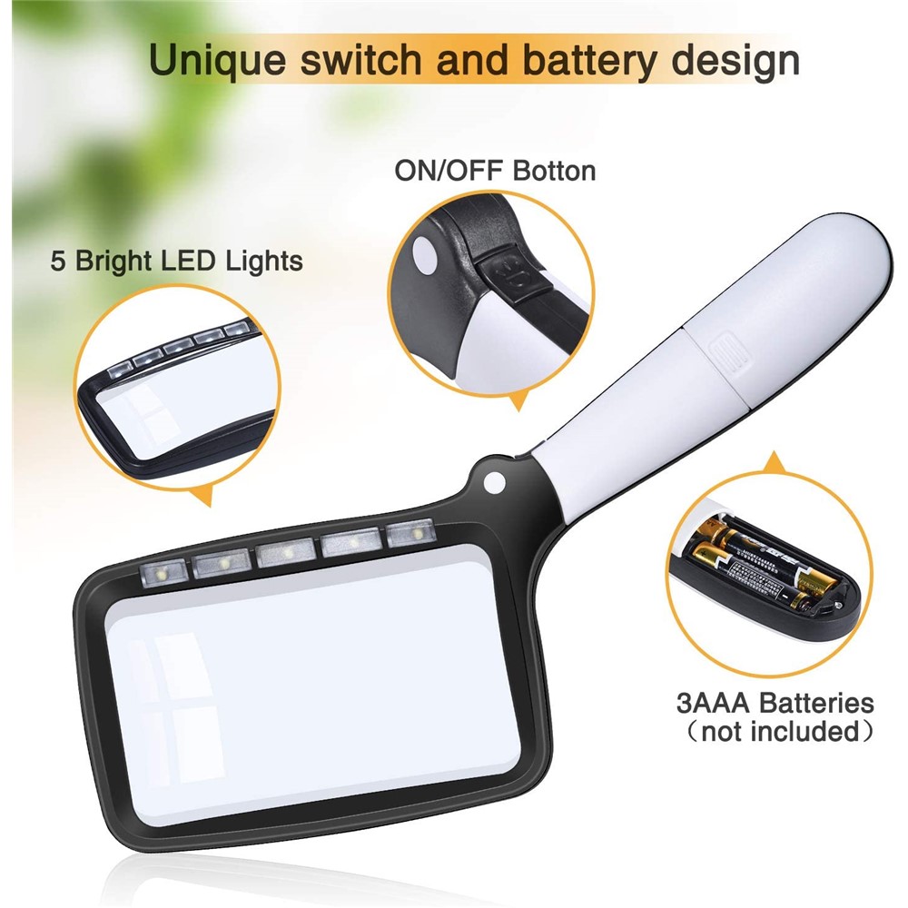 10863 2X Handheld Foldable Reading Magnifying Glass Rectangle Magnifier Loupe with LED Light-4