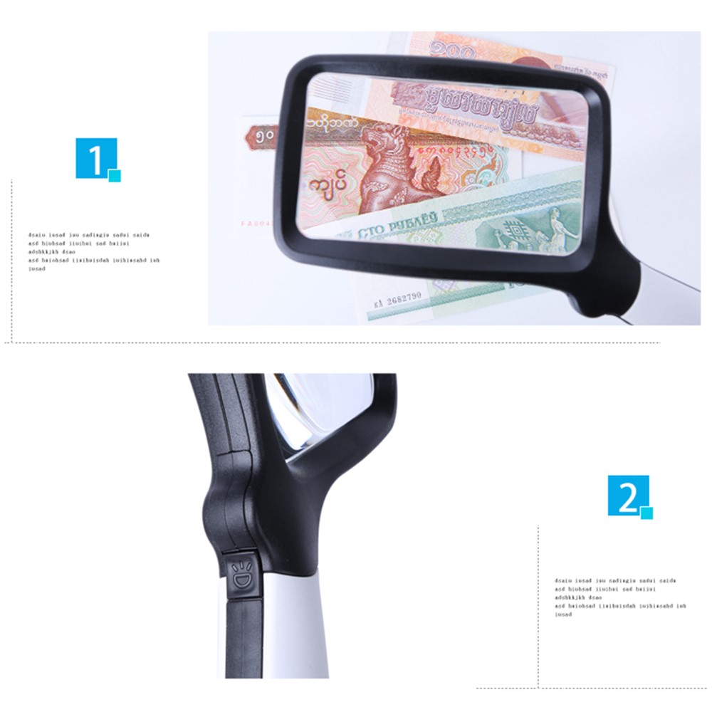 10863 2X Handheld Foldable Reading Magnifying Glass Rectangle Magnifier Loupe with LED Light-5