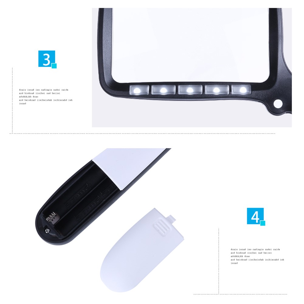 10863 2X Handheld Foldable Reading Magnifying Glass Rectangle Magnifier Loupe with LED Light-6