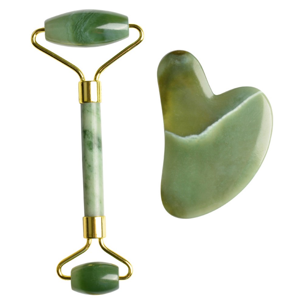 Dual Head Jade Massage Roller Heart Shape Guasha Board Women Face Slimming Anti-Aging Skin Care Tools Set-2