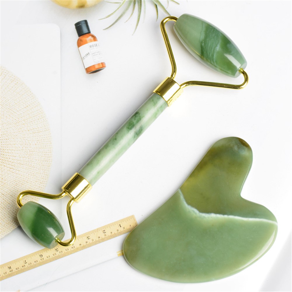 Dual Head Jade Massage Roller Heart Shape Guasha Board Women Face Slimming Anti-Aging Skin Care Tools Set-3