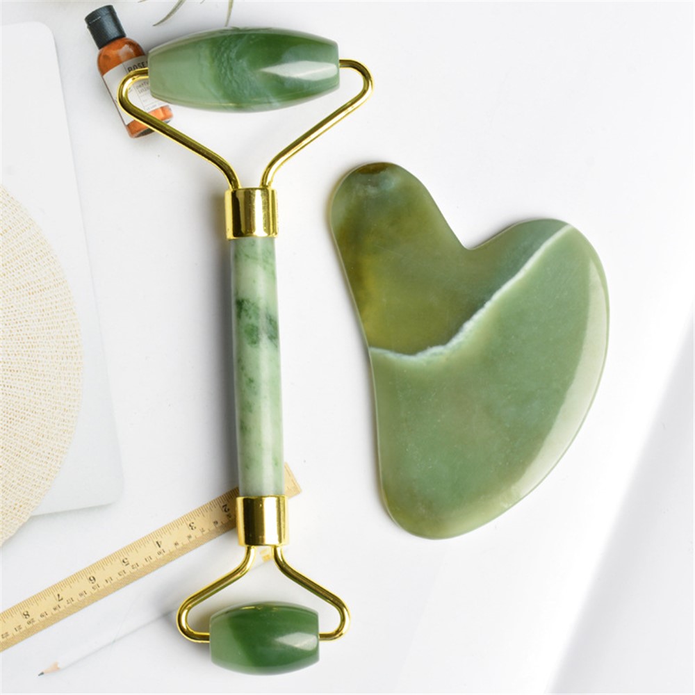 Dual Head Jade Massage Roller Heart Shape Guasha Board Women Face Slimming Anti-Aging Skin Care Tools Set-4