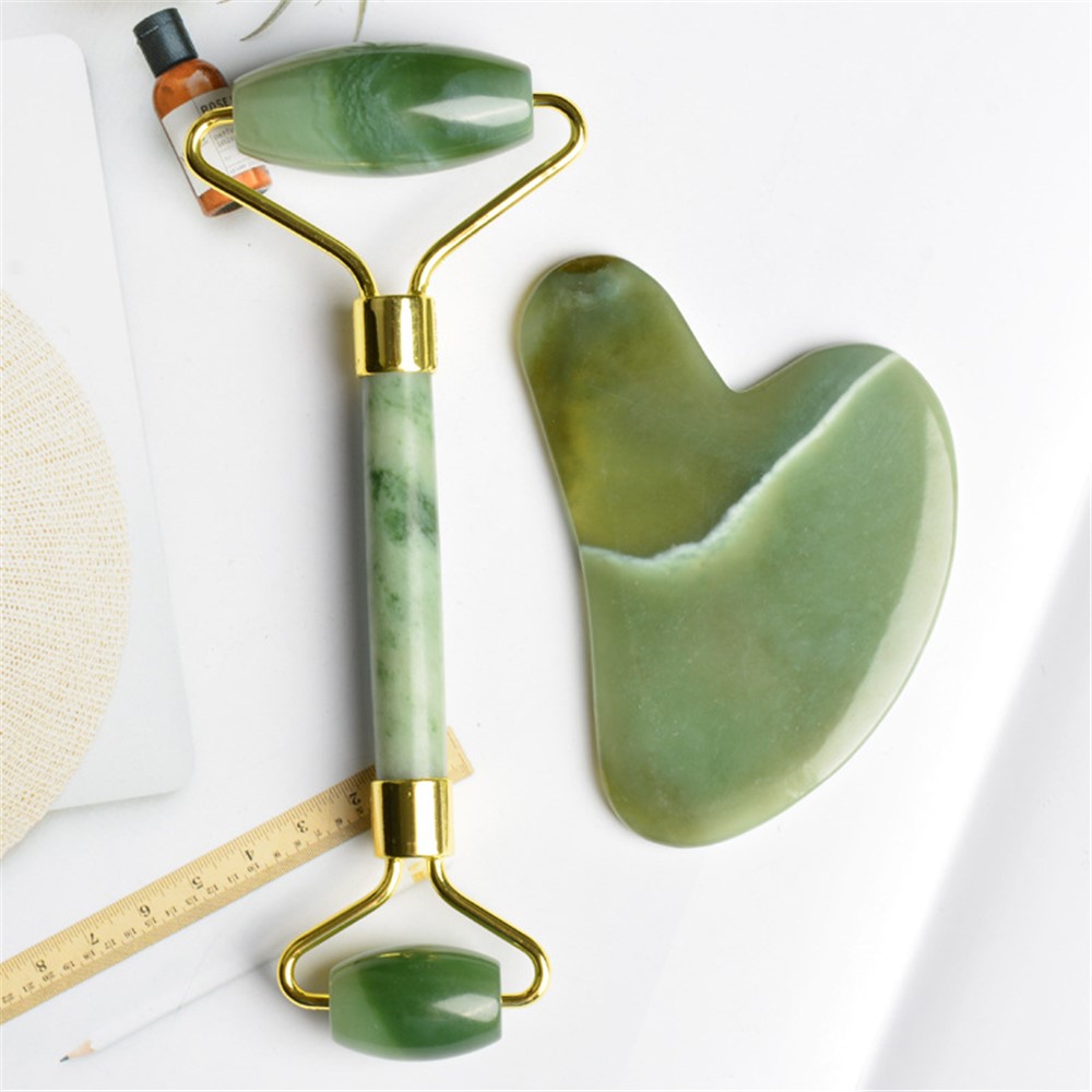 Masaje de Jade Dual Jade Roller Heart Forma Board de Guasha Mujeres de la Cara Slimming Anti-envejecimiento de Las Herramientas de Cuidado de la Piel-4