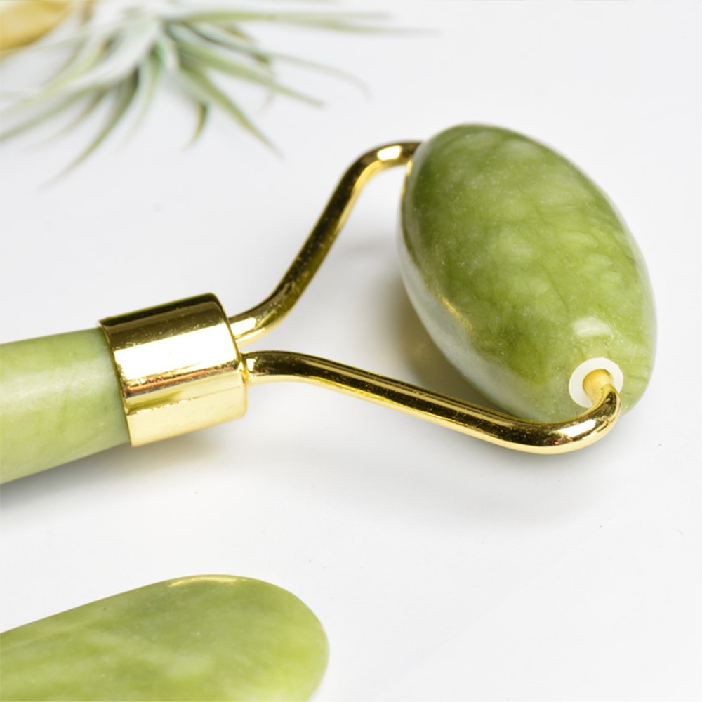 Natural Jade Dual Head Massage Roller Heart Shape Guasha Board Face Slimming Puffy Eyes Removal Anti-Aging Skin Care Tools Set-5