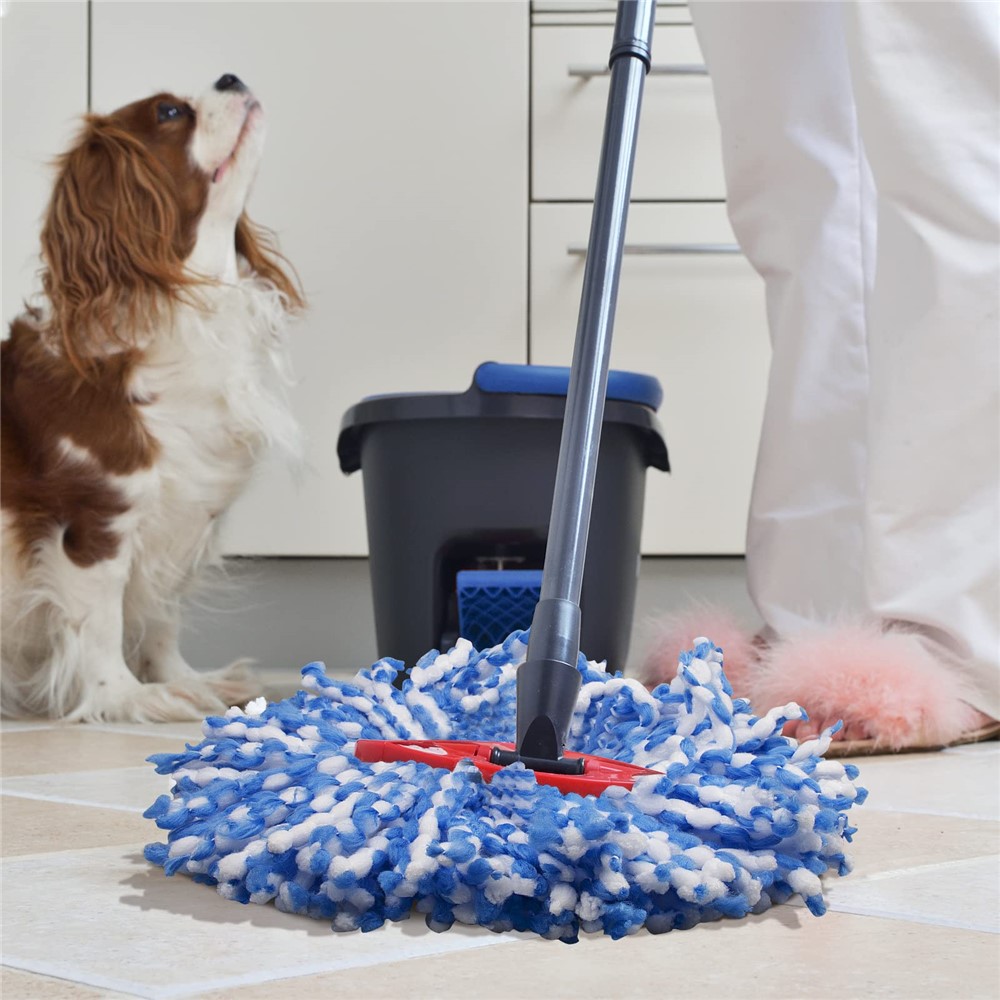For O-Cedar EasyWring 1 Rotating Mop Base + 4 Spin Mop Replacement Cloth Head Accessories Set - Red / Blue-3