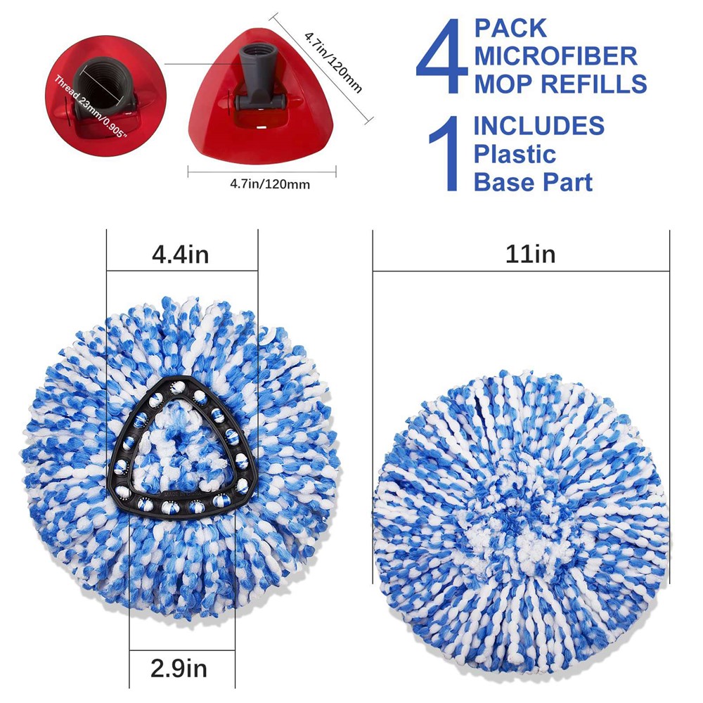 For O-Cedar EasyWring 1 Rotating Mop Base + 4 Spin Mop Replacement Cloth Head Accessories Set - Red / Blue-7