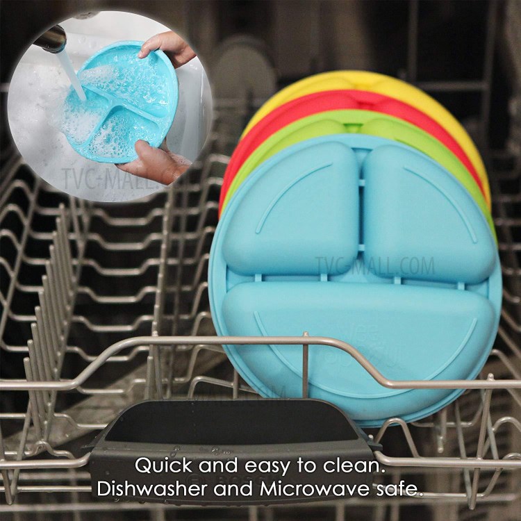 Silicone Baby Dishes Children's Creative Suction Base Fruit Dishes Feeding Dinner Plate - Cyan-4