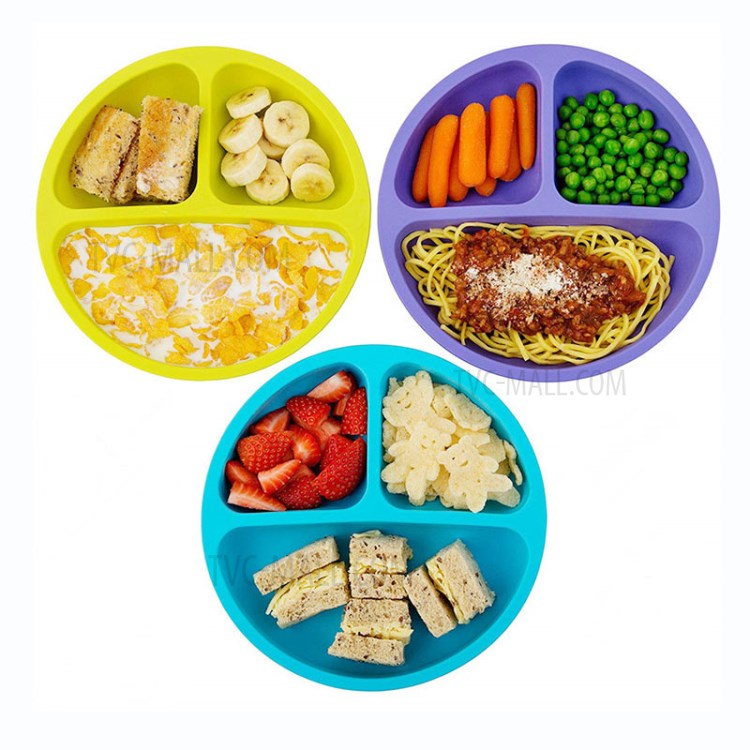 Silicone Baby Dishes Children's Creative Suction Base Fruit Dishes Feeding Dinner Plate - Cyan-7