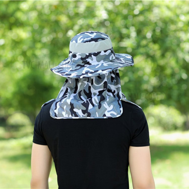 Summer Detachable Outdoor Anti-Sun Anti-UV Cap Neck Face Flap Wide Brim Hat Breathable Fishing Hat - Camouflage / Grey Blue-2