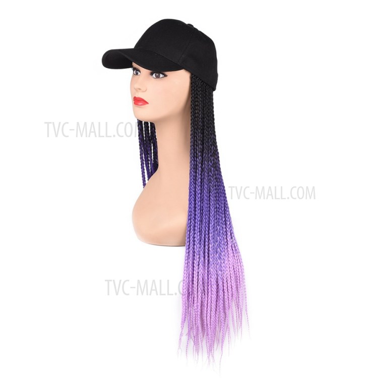 Color Gradient Long Synthetic Baseball Cap Wig with Braided Box Braids Wigs for Black Women - Black / Purple-1