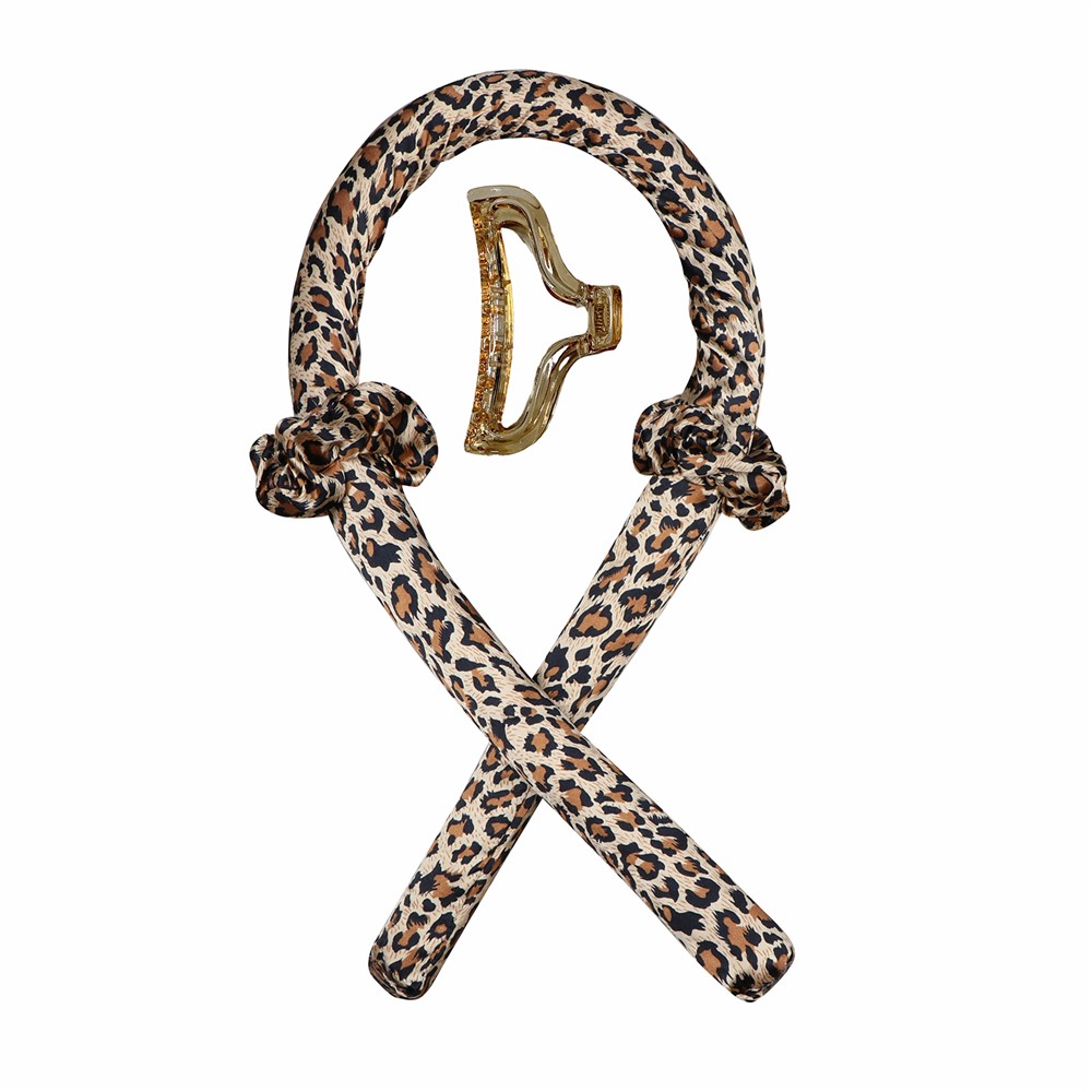 Heatless Curling Rod Headband Lazy No Heat Curls Hair Roller Sleeping Soft Headband Scrunchies Hairclip DIY Hair Styling Tools Set - Coffee Leopard Print-4