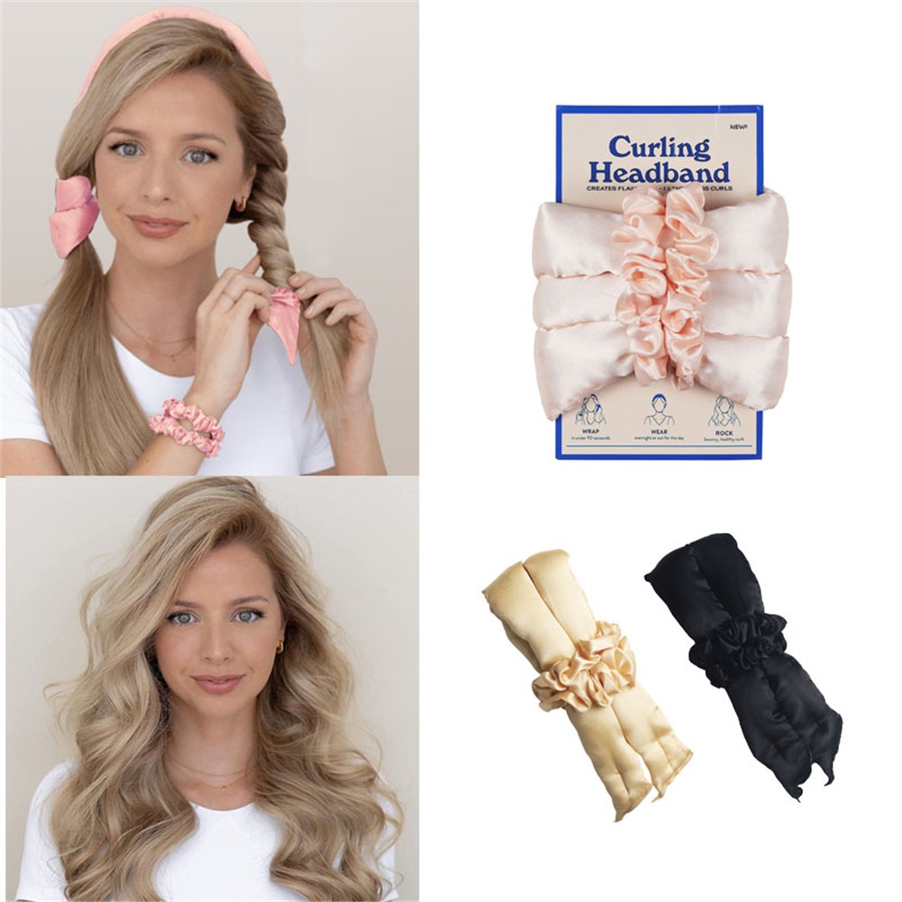 Physical Force Shaping Curly Hair Heatless Hair Curler Hair Band Ribbon Hair Curling Rod Set - Black-4