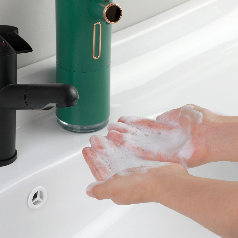 D31 Smart Touchless Soap Dispenser Automatic Sensor Hand Washer Electric Foam Washing Machine with Adjustable Level/Indoor Temperature Digital Display for Bathroom Kitchen - Green-3