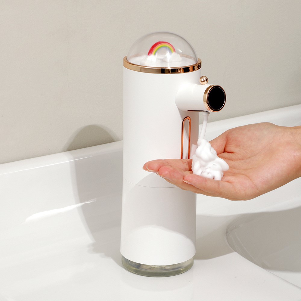 D32 Automatic Sensor Hand Washer Smart Touchless Soap Dispenser Electric Foam Washing Machine with Rainbow Decoration/Digital Display - White-2