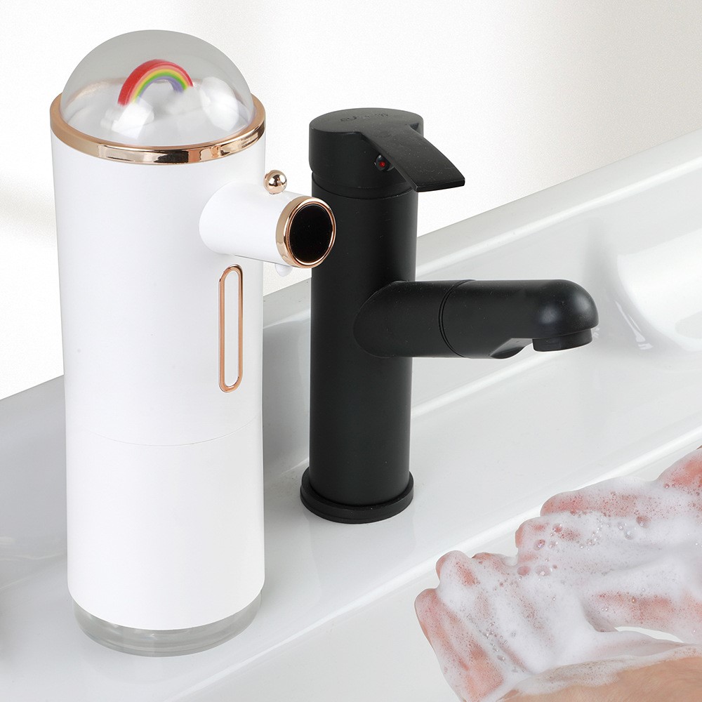 D32 Automatic Sensor Hand Washer Smart Touchless Soap Dispenser Electric Foam Washing Machine with Rainbow Decoration/Digital Display - White-5