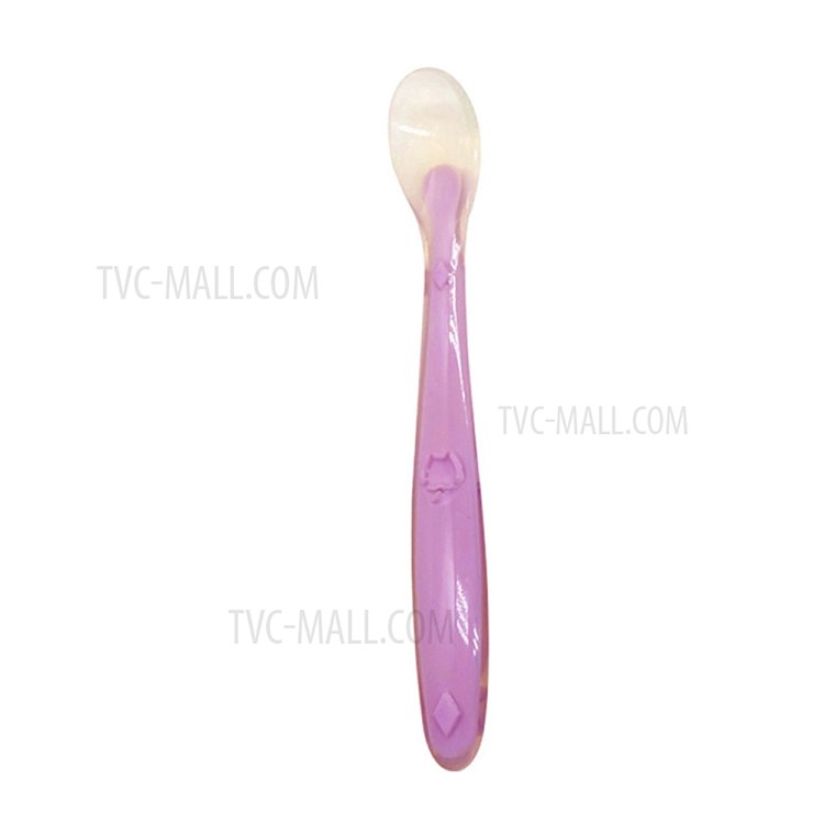 Children's Tableware Silicone Spoon Hand-held Eating Training Baby Spoon - Purple-1