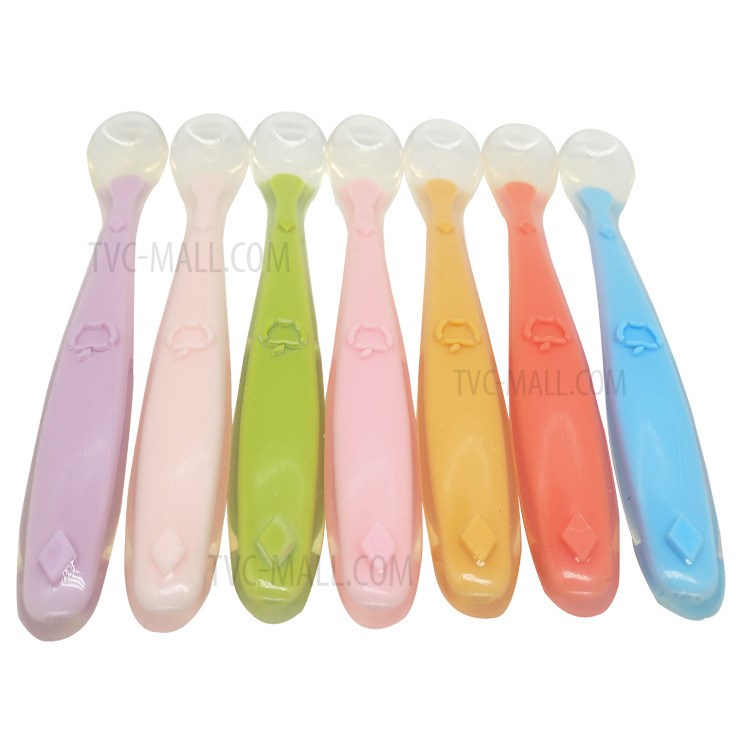 Children's Tableware Silicone Spoon Hand-held Eating Training Baby Spoon - Purple-5