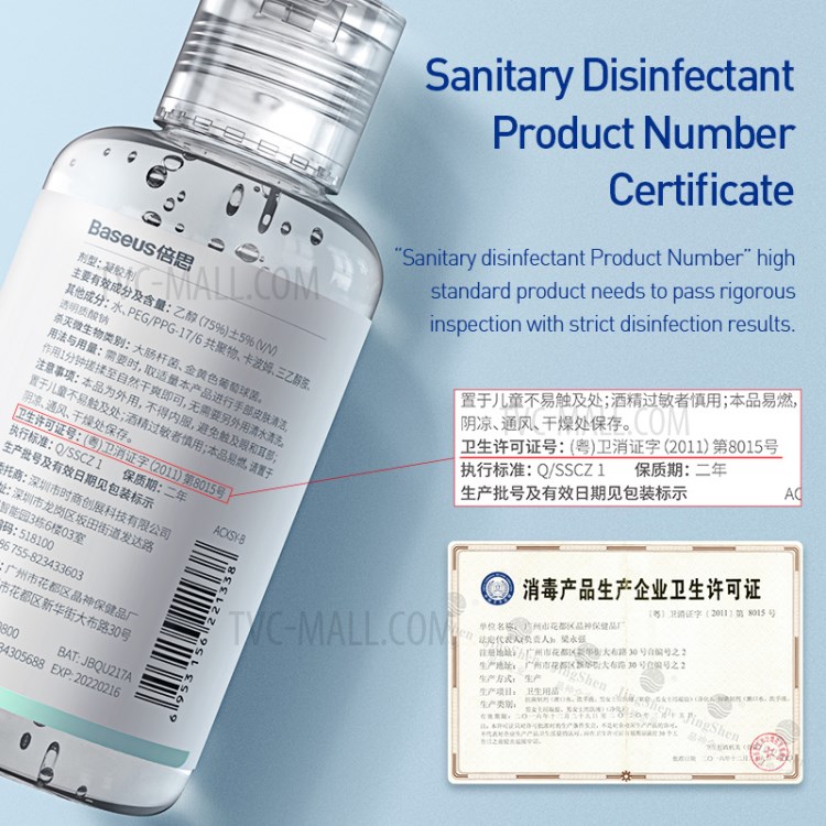 BASEUS 50ml Portátil Mano Antibacterial Gel Desinfectante 75% De Alcohol Sin Lavado-6