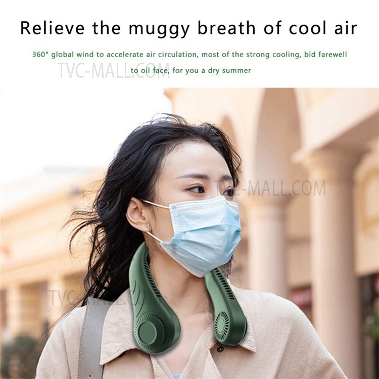 CNDB/01 4000mAh Large Capacity Leafless Hanging Neck Fan Neck-Mounted Fan Sports Mini-Size Little Fan - Green-5