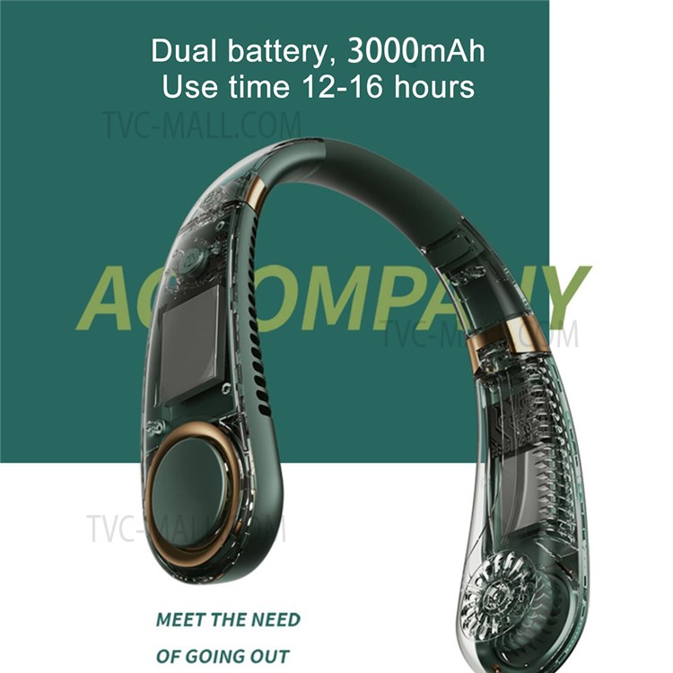 3000mAh Bladeless Hanging Neck Fan USB Mini Foldable Portable Neck-Mounted Fan - Green-3