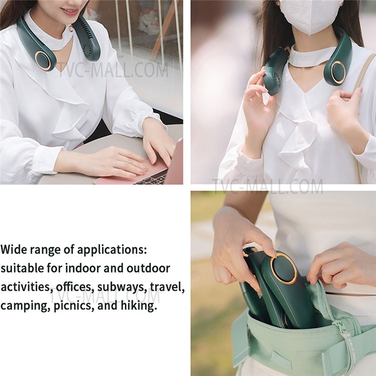 3000mAh Bladeless Hanging Neck Fan USB Mini Foldable Portable Neck-Mounted Fan - Green-7