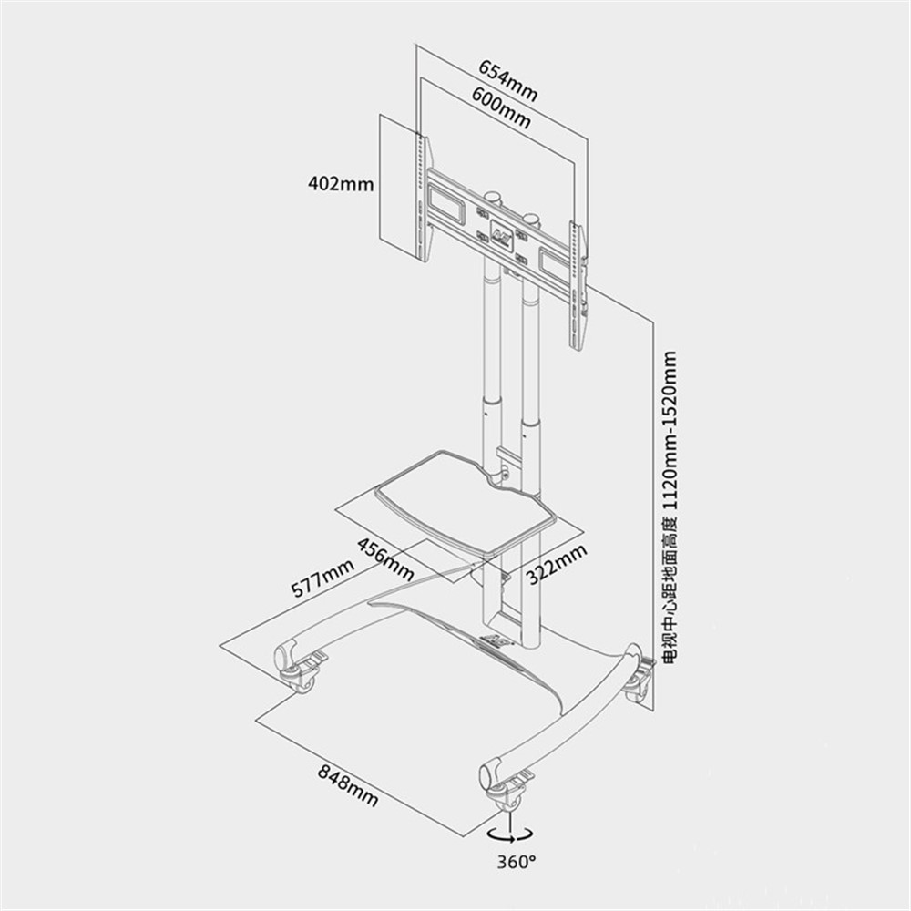 NORTH BAYOU AVA1500-60-1P Mobile TV Cart 32"-70" Flat Panel LED LCD Plasma TV Stand with Camera Tray and AV Shelf-7