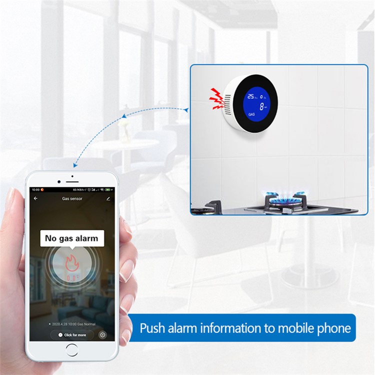 Tuya Wifi Smart App Control Sensor de Alarma de Fuga de Gas CH4 / Lpg / Detector de Fuga de Gas Natural - Enchufe de la ue-8