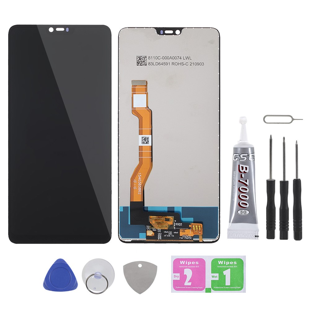 IPARTS EXPERT Grade C LCD Screen and Digitizer Assembly Replacement (without Logo) + Repair Tool Set + Tempered Glass for OPPO F7/A3-2