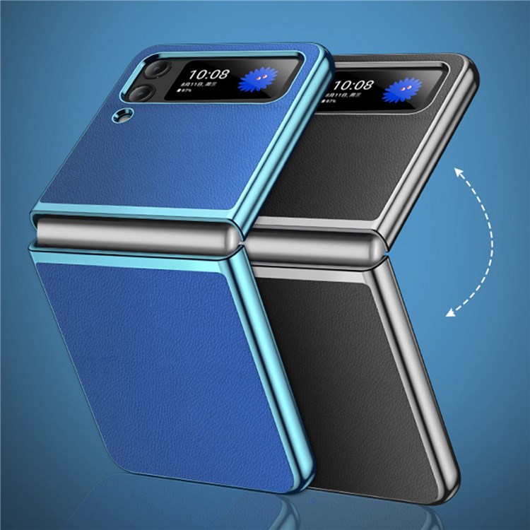 For Samsung Galaxy Z Flip3 5G PU Leather Coated PC Electroplating Case Shockproof Anti-Fall Folding Screen Phone Cover - Black-4