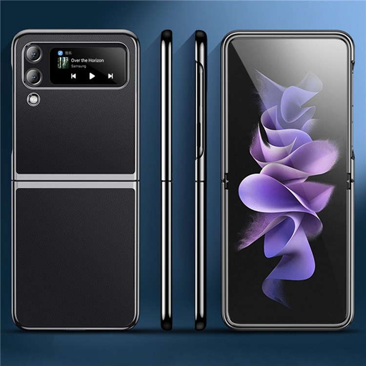For Samsung Galaxy Z Flip3 5G PU Leather Coated PC Electroplating Case Shockproof Anti-Fall Folding Screen Phone Cover - Black-5