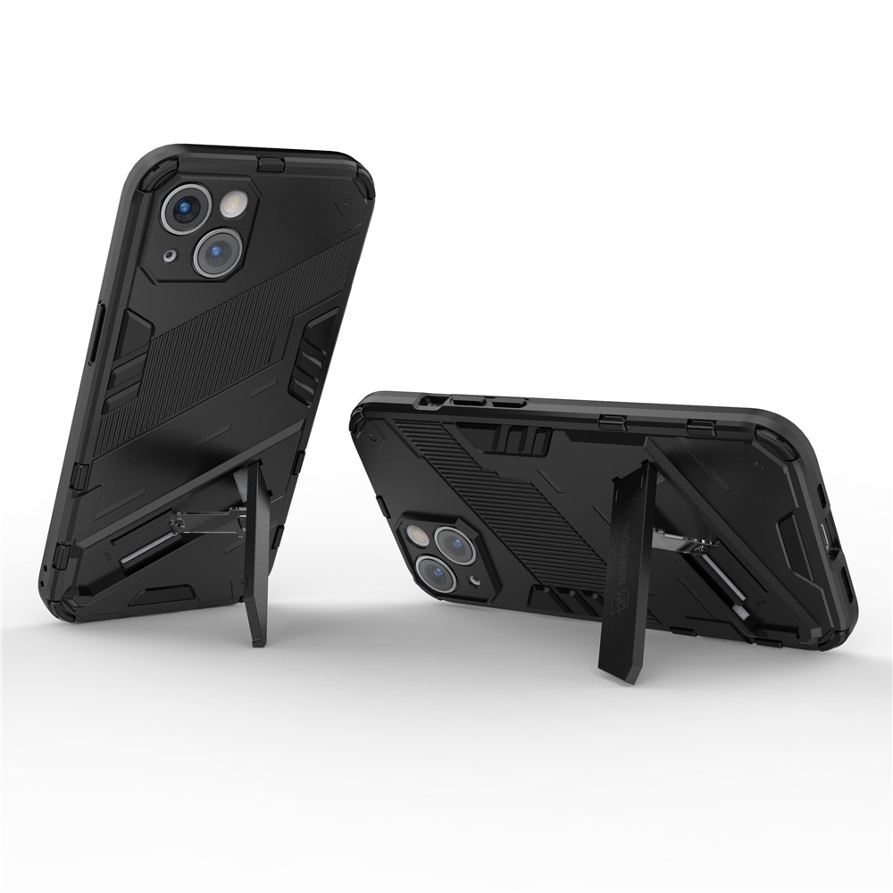 For iPhone 14 6.1 inch Hard PC Soft TPU Hybrid Phone Case Kickstand Hands-free Protective Cover - Black-3