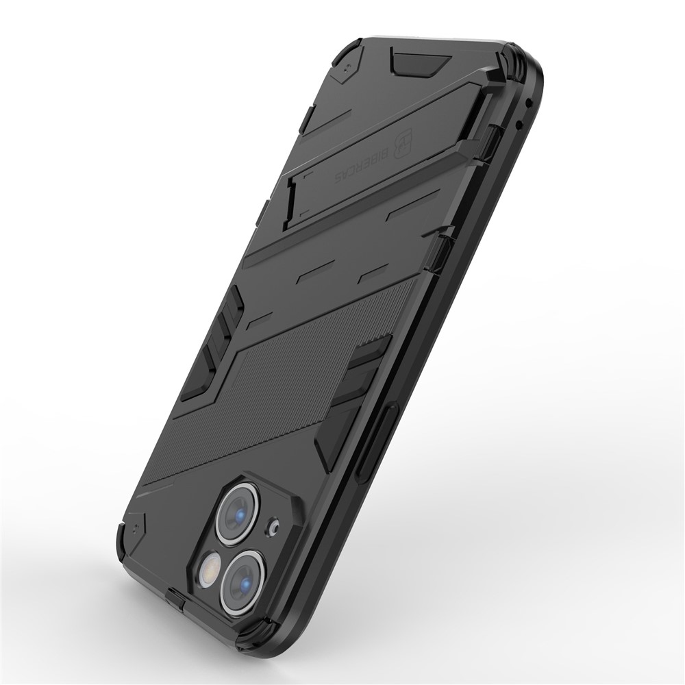 For iPhone 14 6.1 inch Hard PC Soft TPU Hybrid Phone Case Kickstand Hands-free Protective Cover - Black-4