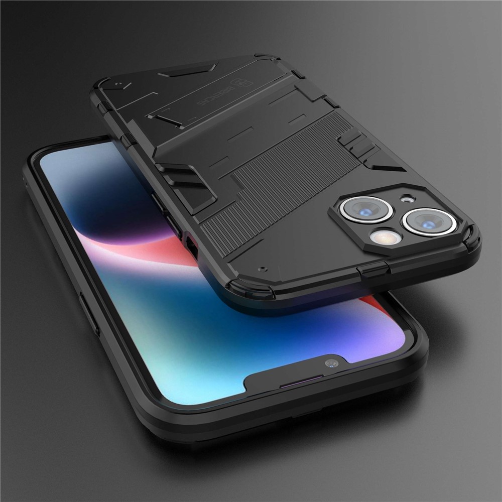 For iPhone 14 6.1 inch Hard PC Soft TPU Hybrid Phone Case Kickstand Hands-free Protective Cover - Black-6