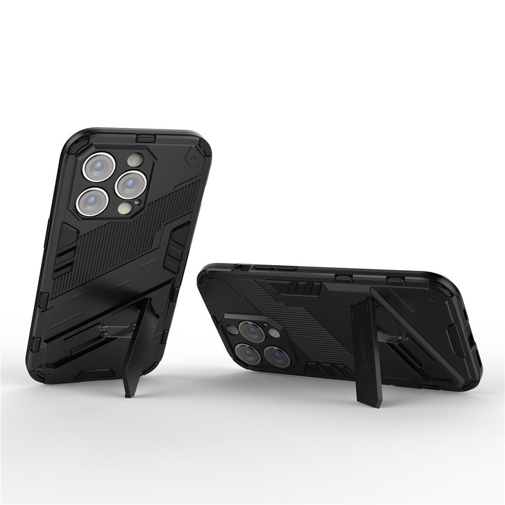 For iPhone 14 Pro 6.1 inch Hybrid Kickstand Phone Case Hard PC Soft TPU Shockproof Protective Cover - Black-3