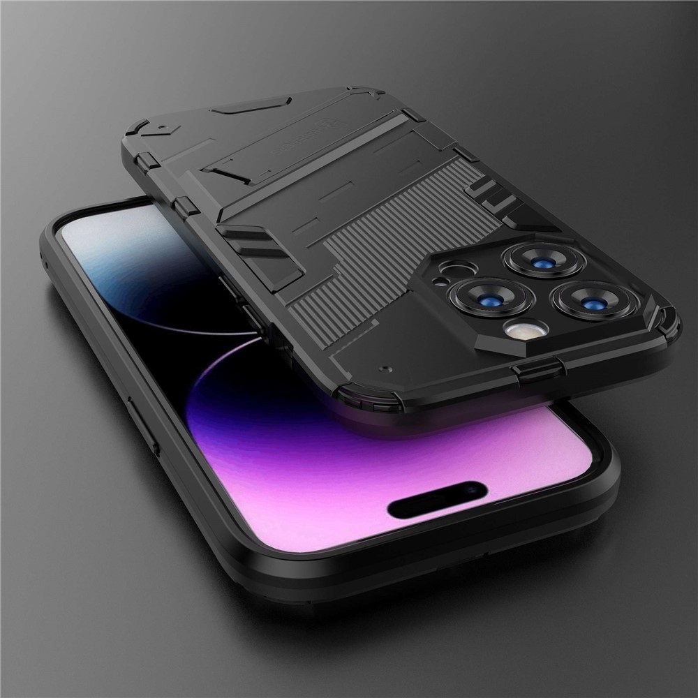 For iPhone 14 Pro 6.1 inch Hybrid Kickstand Phone Case Hard PC Soft TPU Shockproof Protective Cover - Black-6