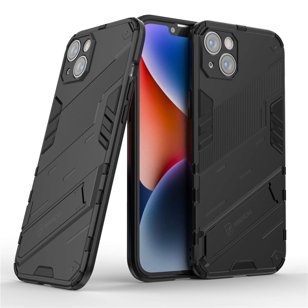 For iPhone 14 Max 6.7 inch Hard PC Soft TPU Shockproof Phone Case Non-Slip Protective Cover with Kickstand - Black-2
