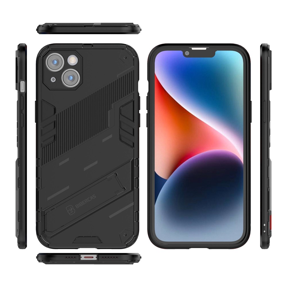 For iPhone 14 Max 6.7 inch Hard PC Soft TPU Shockproof Phone Case Non-Slip Protective Cover with Kickstand - Black-5